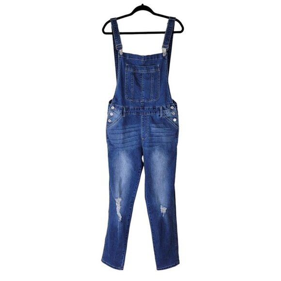 KanCan Bib Overalls Size XL Distressed Ripped Knees Adjustable Straps Pockets - Picture 3 of 14